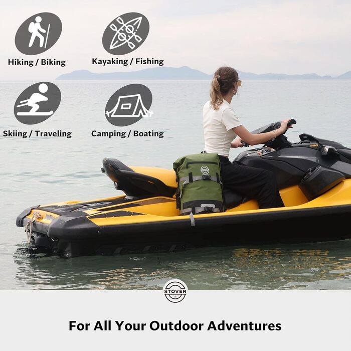 Водонепроникний рюкзак STOVER Dry Bag, 40 л, для каякінгу та водних активностей, з надійним Roll-Top, плаваюча сумка з фронтальною кишенею та світловідбиваючим елементом (Зелений)