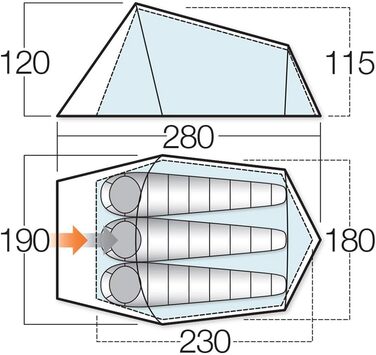 Намет Vango Talas 300 Tunnel: 3-місний, водонепроникний, зелений для кемпінгу та пригод