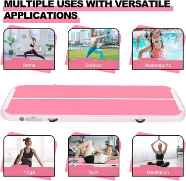 Гімнастичний надувний мат (килимок) 2м/3м/4м/5м/6м, 10см, для фітнесу, йоги, танців, рожевий, з насосом, для дому