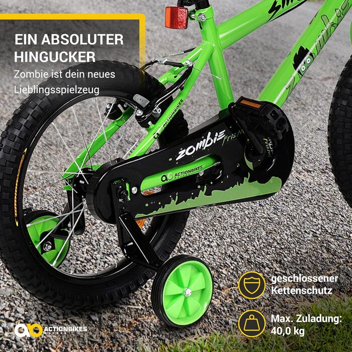 Дитяче велосипед Actionbikes Zombie 12/16/20 дюймів з V-Brake гальмами | Для дітей 2-9 років | З брудозахисниками | Для дівчаток та хлопчиків