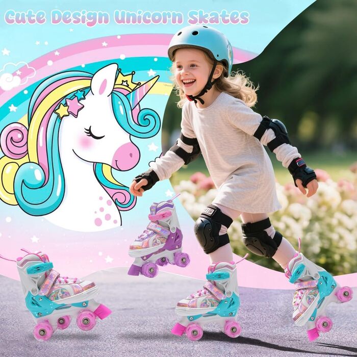 Роликові ковзани для дівчаток та дітей, 4 розміри, регульовані, з 8 світлодіодними колесами, рожеві