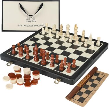 Шаховий набір Joneytech 2 в 1 магнітний, 39х39 см, дерев'яний, складаний, для дорослих та дітей, з додатковою королевою