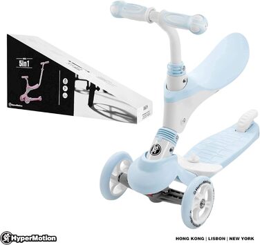 Самокат дитячий Kinderroller 5-в-1 блакитний: самокат, біговел, літній самокат з сидінням для дівчаток та хлопчиків