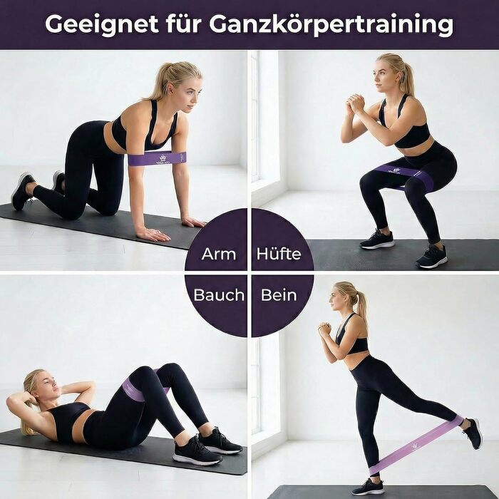 Гумові еспандери 5 шт. для фітнесу з натурального латексу в чохлі, фіолетові