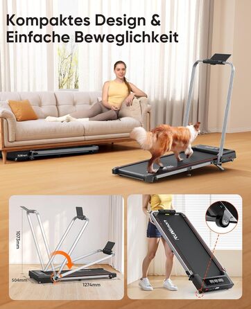 Бігова доріжка для дому 6-в-1 з регулюванням нахилу 9%, швидкість до 12 км/год, двигун 2.5 к.с., складана Walking Pad для офісу та дому, LED-дисплей, навантаження до 120 кг, сріблясто-чорна