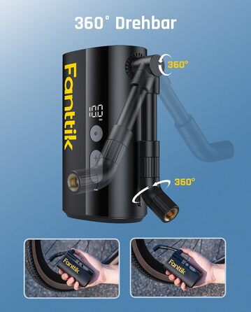 Електрична велосипедна помпа Fanttik X9 Ace Mini, акумуляторна, 150 PSI, швидке накачування, для Presta і Schrader вентилів, підходить для шосейних, гірських, електровелосипедів та міських велосипедів