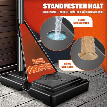 Курка баскетбольна KESSER® Outdoor зі стійкою та колесами. В комплекті 2 сітки, м'яч та насос. Регульована висота 230-305 см. Чорний колір. Підходить для дорослих та дітей.