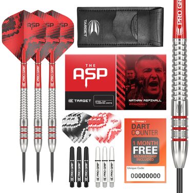 Набір сталевих дротиків Nathan Aspinall 22/23/24 г Tungsten (Вольфрам) - 9 Pro Grip Shafts, 9 Pro Ultra Flights, чохол для дротиків та аксесуари