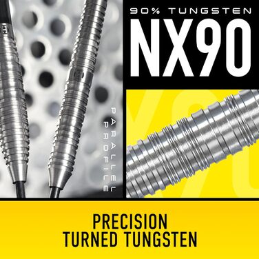 Професійний набір дротиків Harrows NX90 Bomb & Parallel, 90% вольфрам, усі ваги, 10 шт з чорними Supergrip