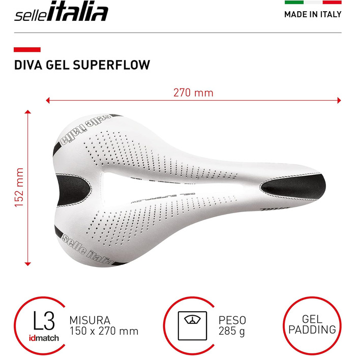Сідло велосипедне Selle Italia Diva Gel Superflow L3 біле, унісекс, для дорослих
