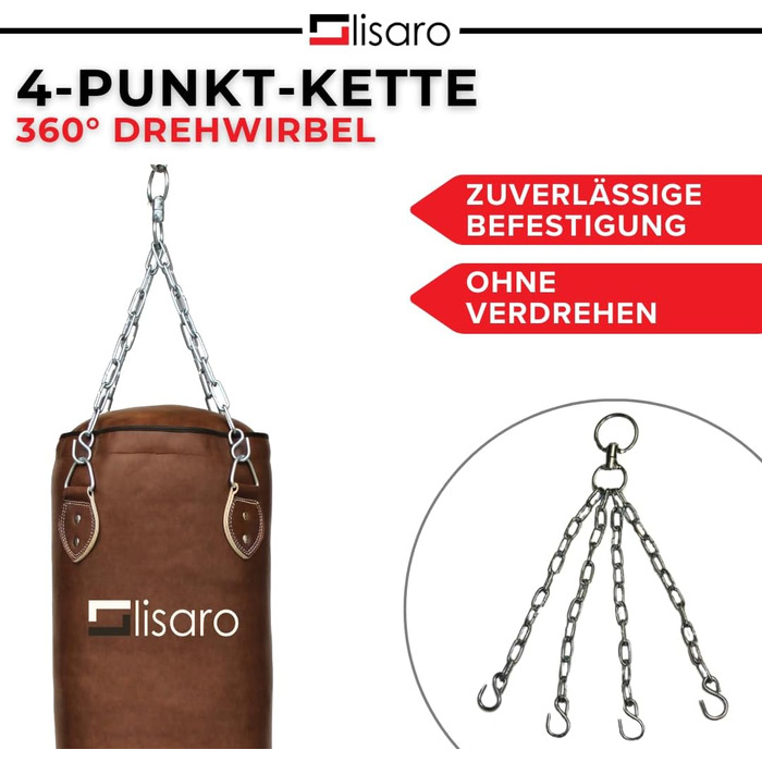 Боксерський мішок Lisaro Profi 150 см - для будь-якого спорту, 40 кг, з металевою ланцюгом, виготовлений з штучної шкіри (вініл), студійного рівня, коричневий