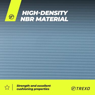TREXO килимок для фітнесу NBR 183x61 см, 15 мм, синій, з ручками