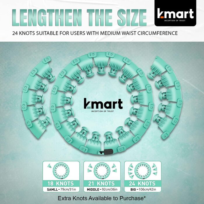 Розумний обруч для фітнесу K-MART, 24 знімних сегменти, масажний, автоматичний обертальний м'яч, для дорослих, для схуднення, рожево-зелений