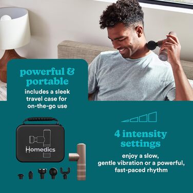 Електричний масажний пістолет Homedics MYTI Mini з функцією нагріву, 5 насадок, 4 режими вібрації, для розслаблення м'язів, компактний, рожево-мідний