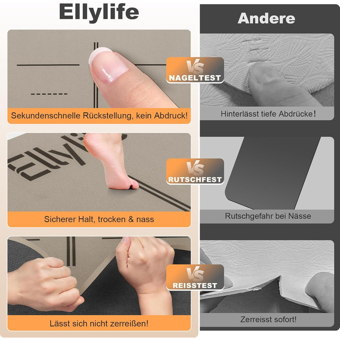 Килимок для йоги та пілатеса з еко-каучуку та TPE, протиковзкий з лініями розмітки, бежевий, 4мм, з ременем для перенесення