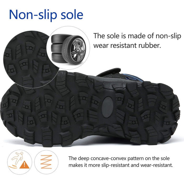 Дитячі зимові черевики: зимові черевики, черевики для хайкінгу, снігоступи для хлопчиків та дівчаток, з теплим підкладкою, водонепроникні, бавовняні черевики, черевики для трекінгу, снігоступи з застібкою-липучкою, розмір 37 EU, чорний, синій