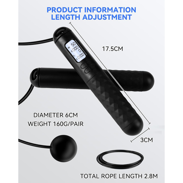 Стрибкове канат iMoebel з лічильником, регульований, зі сталевим тросом, антиковзні ручки, лічильник калорій, таймер для фітнесу, боксу, схуднення, кросфіту, рожево-білий (чорний)