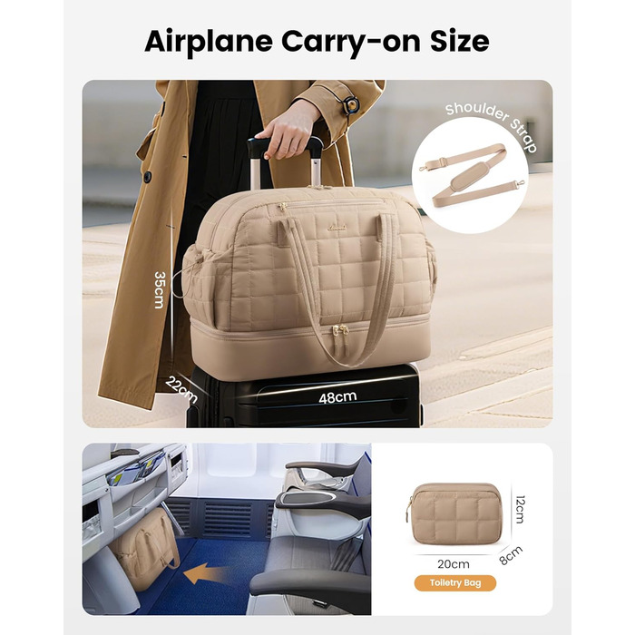 LOVEVOOK Сумка-валіза 35L, Легка дорожня сумка-шопер, Сумка для вихідних, Сумка для пологового будинку, Спортивна сумка, Чорний (M, A-khaki)