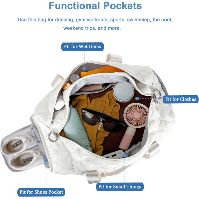 Спортивна сумка для підлітків, з відділеннями для взуття та мокрого одягу, для танців, плавання, подорожей та ночівель (Бежева)