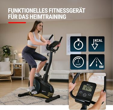 Велотренажер Hop-Sport Spark для дому, 9 кг маховик, 8 рівнів навантаження, пульсометри, комп'ютер, до 120 кг, золото