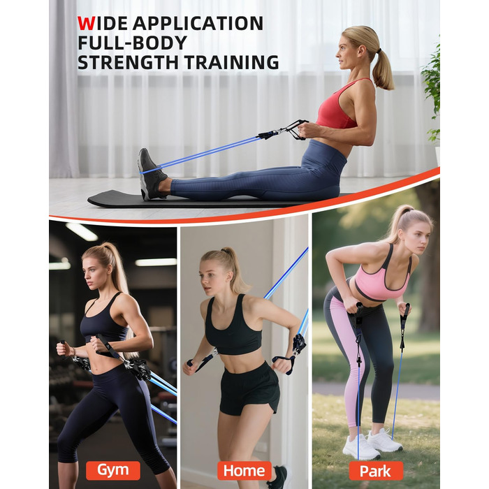 Набір еластичних стрічок Abahub для фітнесу з дверним кріпленням, ручками та петлею для ніг. Ідеально для тренувань всього тіла, домашнього спортзалу, підходить для початківців та досвідчених (100LB)