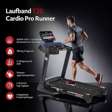 Бігова доріжка AsVIVA T20 Pro для дому: складана, швидкість до 18 км/год, нахил 20%, амортизація, макс. вага 150 кг, тренажер для кардіо та витривалості