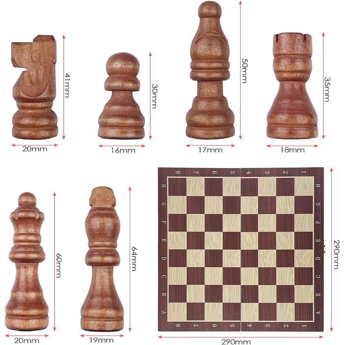 Шаховий набір Tekenebse: складане шахове поле 29x29 см, магнітні фігури, дерев'яний, для дітей та дорослих