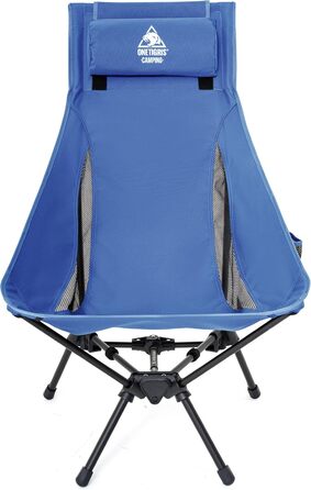 OneTigris TIGERBLADE - Крісло для кемпінгу з високою спинкою, 170 кг, складне, легке, з трикутним каркасом, для риболовлі, з 2 кишенями, для відпочинку на природі, для піших прогулянок (Блакитне)