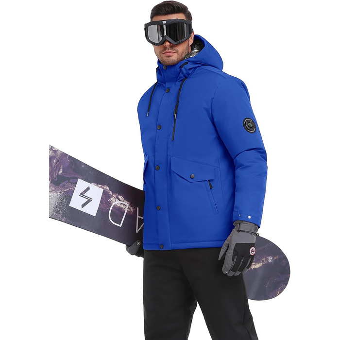 Водонепроникна зимова куртка Voqeen для чоловіків, тепла сноуборд куртка з капюшоном, вітрозахисна, для активного відпочинку, з термо-функціональною підкладкою, для походів та катання на сноуборді (Блакитний, XL)
