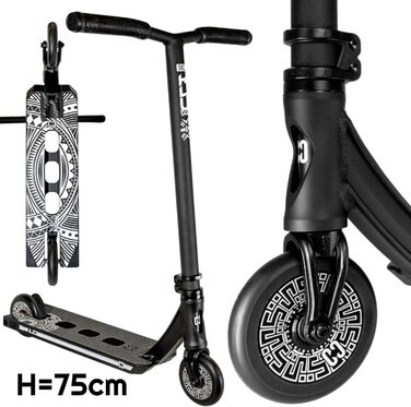 Скутер трюковий CORE Trick Tretroller 110mm, ABEC 9, для початківців та професіоналів, від 5 років, регульована висота 78-95 см, + наліпка Fantic26 (Park CL1 Mini H=75, чорний)