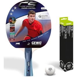 GEWO Ракетка для настільного тенісу CS Energy Control, професійна, ITTF, контроль, висока обертальність, готова, опукла ручка, губка 1,8 мм