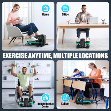ANCHEER Міні-еліптичний тренажер під стіл - тихий педальний тренажер для літніх людей, офісу та дому, м'яке сидяче тренування для ніг, інтелектуальний LCD-дисплей, пульт дистанційного керування, зелений