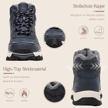 Жіночі зимові черевики: теплі трекінгові черевики для снігу, розмір 36-41 (синій, 38 EU)