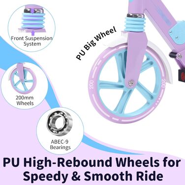 Самокат трюковий BELEEV з LED підсвіткою, регульованою висотою, колесами 200мм, ABEC-9, амортизацією та ременем для перенесення. Складний міський самокат для дітей від 6 років, підлітків та дорослих.