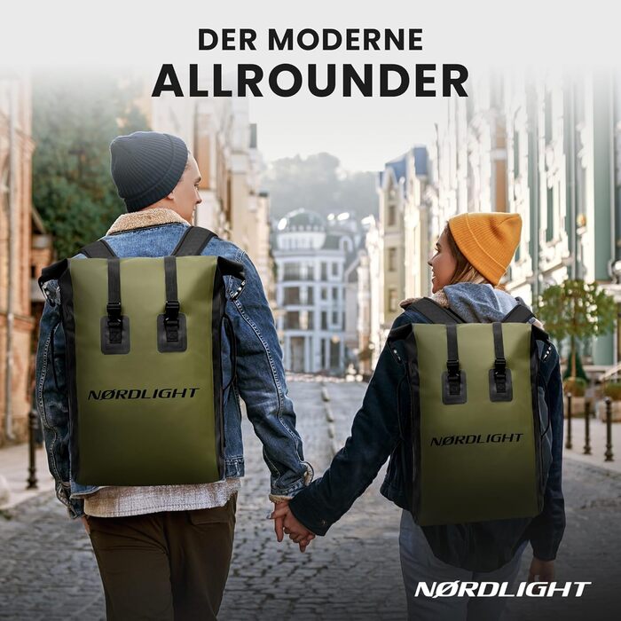 Водонепроникний рюкзак Nordlight Dry Bag 35л з ролтопом, з м'яким плечовим ременем. Підходить для водного спорту, велосипеда, кур'єра, трекінгу та риболовлі (Оливковий, 35 л)