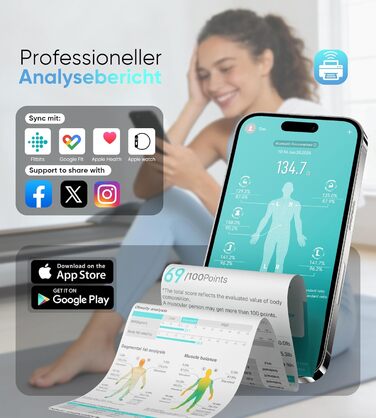 Вага для вимірювання жиру тіла з 8 електродами, персональна вага з Bluetooth, аналіз складу тіла, дисплей, 180 кг, BMI, протеїн, BMR, чорно-зелений