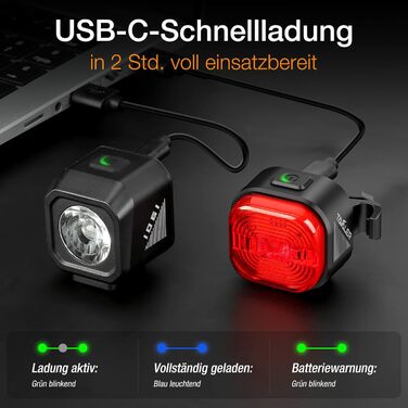 Набір велоліхтарів Tavaler USB, StVZO, IPX5, LED: передній та задній ліхтарі