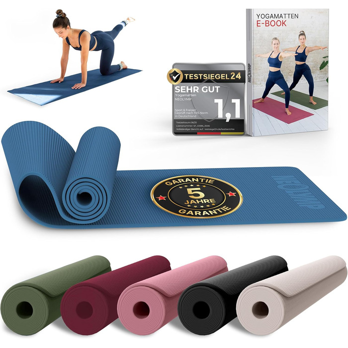 Килимок для йоги NEOLYMP – неслизький, захищає суглоби – 183x61 см – для дому, фітнесу, йоги, пілатесу – з інструкцією (Indigoblau)