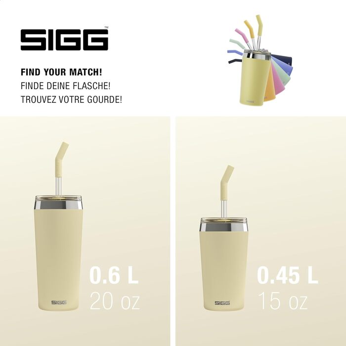 Термочашка SIGG Travel Mug Helia 0,6 л Optimistic Yellow, нержавіюча сталь 18/8, скляна трубочка, щітка для очищення, герметична, BPA-free