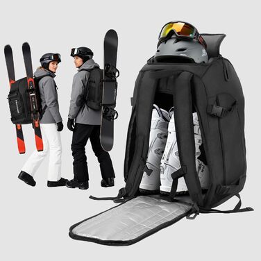 Рюкзак для лиж Zedelmaier 50L (2 шт.) - для лиж, шолома, рукавичок, черевиків до 45 розміру, водонепроникний, чорний