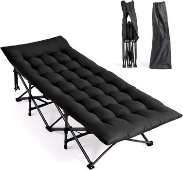 Кемпінгове ліжко Bonnlo розкладне з матрацом – ліжко для риболовлі, відпочинку на природі, у саду, на пляжі, 190x71x36 см (Чорний)