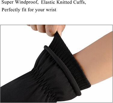 Чоловічі зимові рукавички KXF з натуральної шкіри, утеплені флісом, вітронепроникні, для їзди на велосипеді, водіння, бігу, кемпінгу та хайкінгу (Чорний)