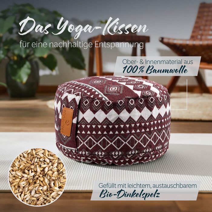 Йога-боулстер Rundes 30см x 15см | Знімний чохол | Наповнювач: органічна гречка/кукурудзяне лушпиння | Для Йін-йоги та медитації