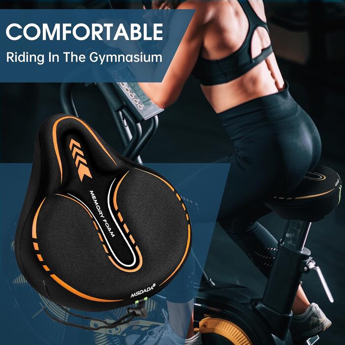 Подушка на сидіння велосипедного сидіння MSDADA, гелевий наповнювач, широка, з піною з пам'яті, для MTB, велотренажера, Peloton, зручна для жінок, чоловіків, літніх людей (Помаранчевий)