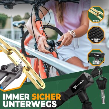 Замок для велосипеда MIVELO з ланцюгом, висока безпека, 85 см, ланцюговий замок для E-bike, MTB та шосе, з ключем