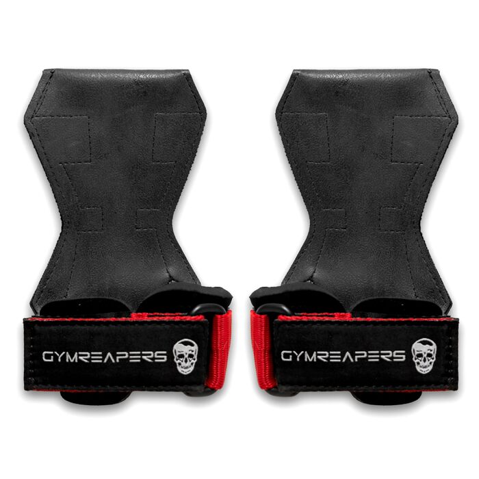 Гриппи для важкої атлетики Gymreapers (пара) для станової тяги, паверліфтингу та тяги в нахилі, неопренові кистьові ремені з гумовим хватом для бодібілдингу (Червоний, M)