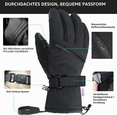 Водонепроникні гірськолижні рукавички Unigear з мембраною 3M Thinsulate, сенсорні (Touchscreen), чорні, унісекс