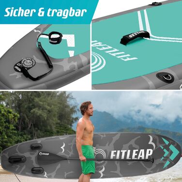 Fitleap Надувна SUP-дошка преміум, комплект із насосом, регульованим веслом і рюкзаком, сіра, для 1 особи, для йоги, серфінгу та водних видів спорту, для початківців і професіоналів
