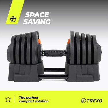 TREXO Регульований набір 2в1: гантелі та штанга 2-41 кг, залізо, ергономічна ручка, для фітнесу та силових тренувань