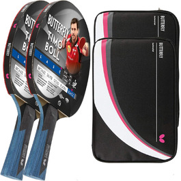 Професійна ракетка для настільного тенісу Butterfly Timo Boll Black з ITTF сертифікованим покриттям Wakaba, анатомічною ручкою, комплект з 2 чохлами DC2 і додатковою ракеткою, для досвідчених гравців